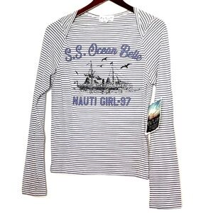 Distressed Striped Long Sleeves Outlaw Natuical T-shirt Printed Graphic Design